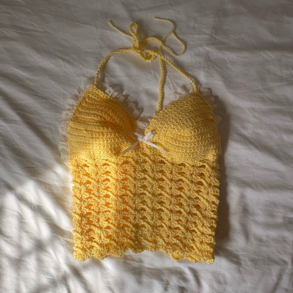 Yellow Crochet Halter Top